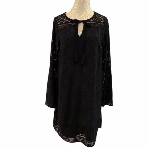 NWT Kaari Blue Tie Neck Burnout Dress in Black - Picture 3 of 11
